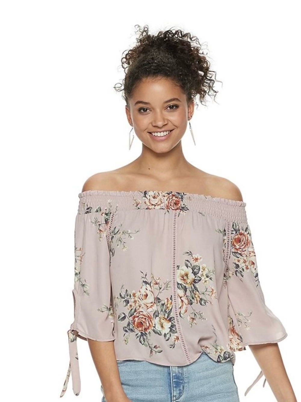 NWT Live To Be Spoiled Floral Off-The-Shoulder Blouse Pink Juniors Size M